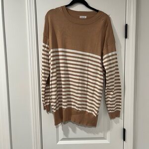 Chic Soul Tan and White Striped Sweater